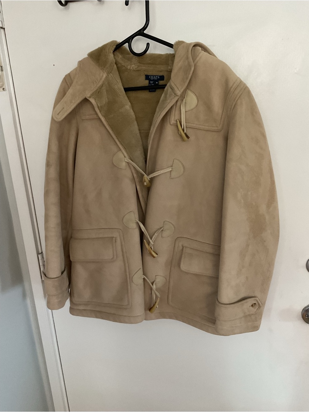 Chaps Women’s Tan Shearling-Trim Toggle Pea Coat
